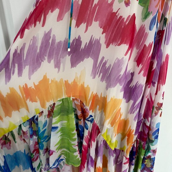 PatBO Bloom Cutout Flare Maxi Dress Halter Neck Back Tie Multicolor Print Size 6 - Picture 6 of 15